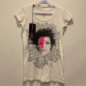 NWT rare betsey johnson y2k leopard lightning bolt david bowie tee shirt